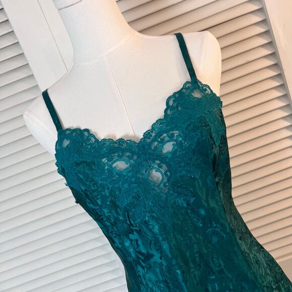 Vintage Victoria’s Secret Satin Lace Babydoll Slip Dress Teal Green Size Small - Picture 3 of 7